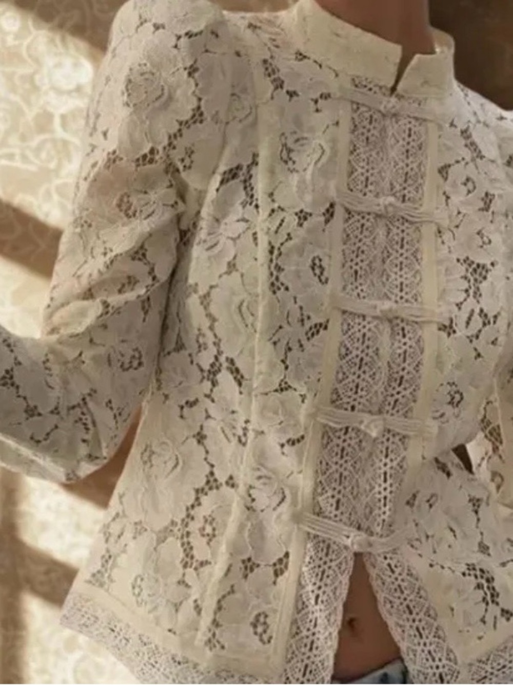 Cider Cream Floral Lace Button-Front Blouse